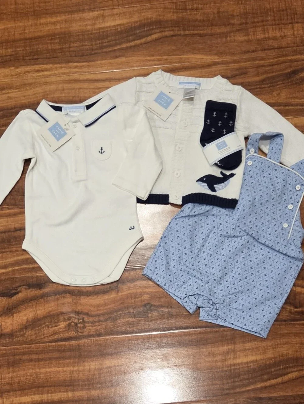 Janie and Jack NWT 3-6 Months Bodysuit, Anchor Shortalls, Cardigan And Socks (2)